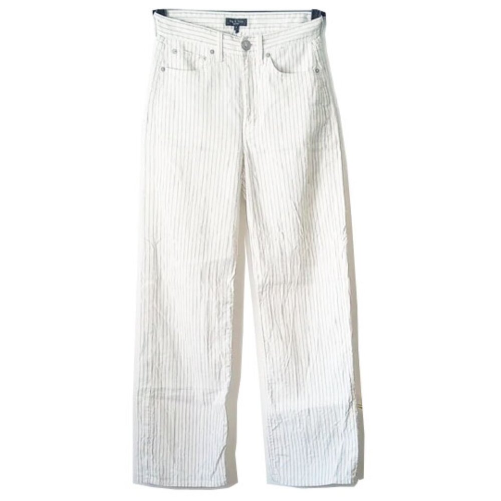 Rag & Bone Linen/Cotton Blend Pinstripe Wide Leg Pants 2 Ivory Blue